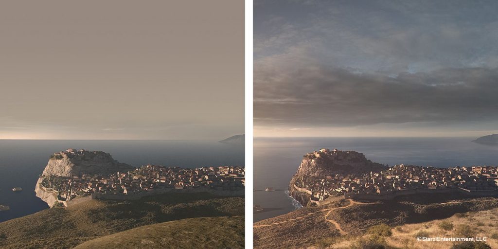 a. Vue render - b. Matte painting Day version.